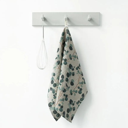 100% Linen Tea Towel, Eucalyptus On Natural