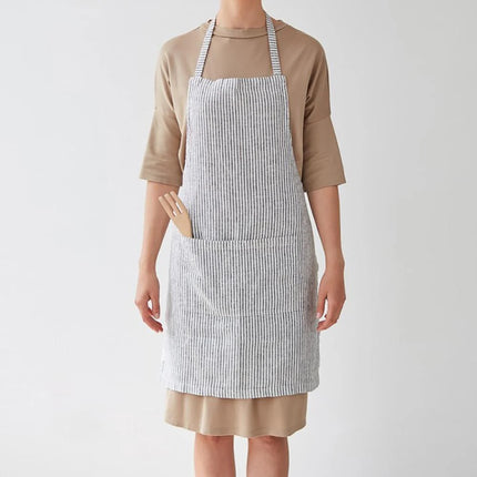 Linen Daily Apron, Thin Black Stripe