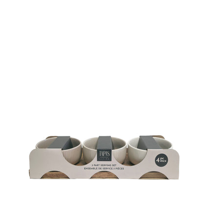 Acacia Wood and 3 Ceramic Dish