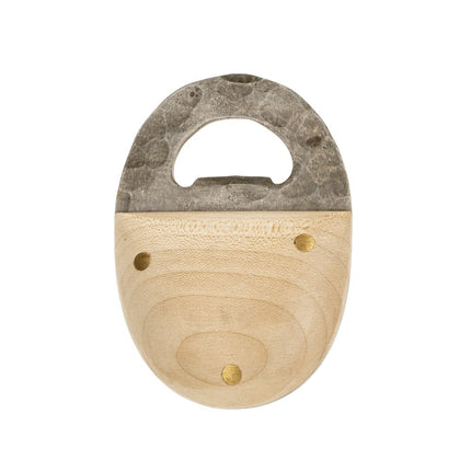 Beechwood and Hammered Metal Bottle Opener
