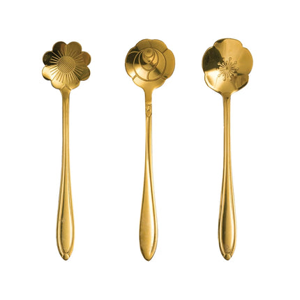 Gold-Finish Flower Spoons, Set of 3