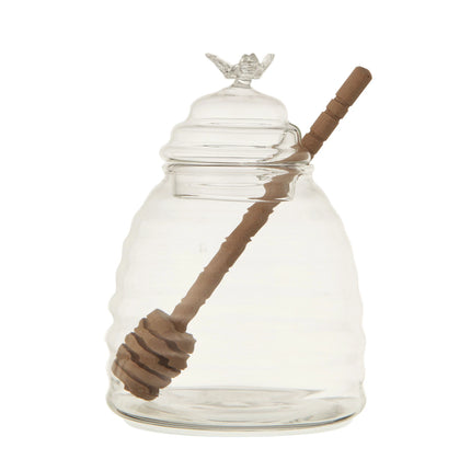 Glass Bee Honey Pot with Wood Dipper