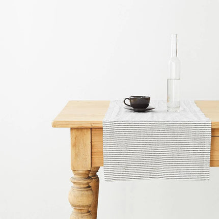 Linen Hemmed Table Runner, Thin Black Stripe