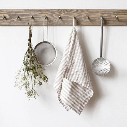 100% Linen Tea Towel, Natural Stripe