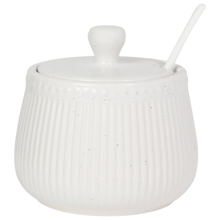 White Speckled Sugar Pot w/Spoon