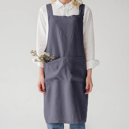 Linen Crossback Apron, Dark Grey