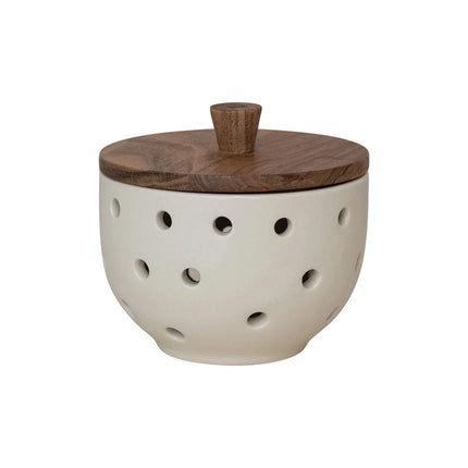 Stoneware Garlic Keeper w/Wooden Lid