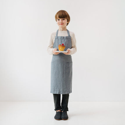 Kids' Linen Daily Apron, Blue Fog