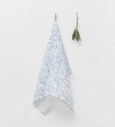 100% Linen Tea Towel, Botanical Blue