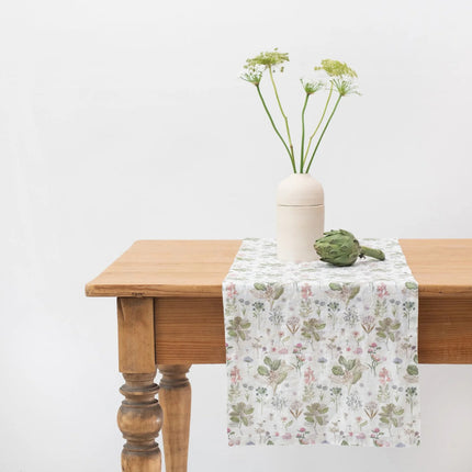 Linen Hemmed Table Runner, White Botany