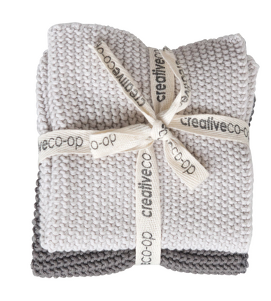 Grey Cotton Knit Dishcloths, Set of 2