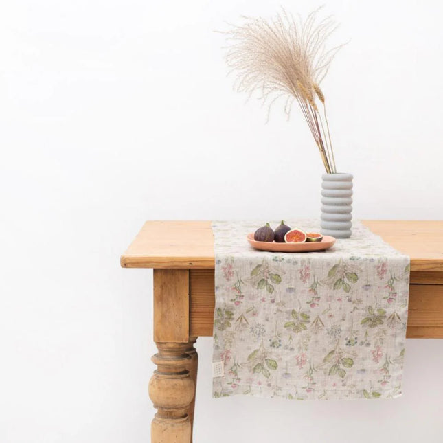Linen Hemmed Table Runner, Botany on Natural