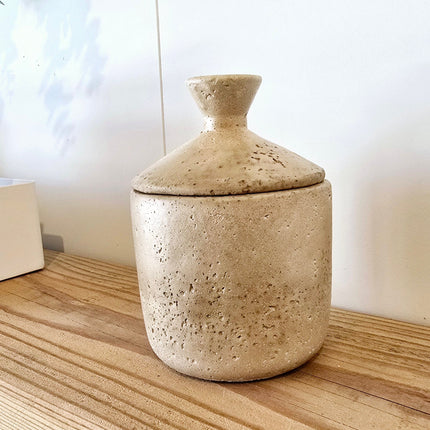 Travertine-Look Cement Lidded Jar