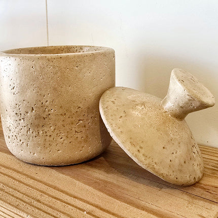 Travertine-Look Cement Lidded Jar
