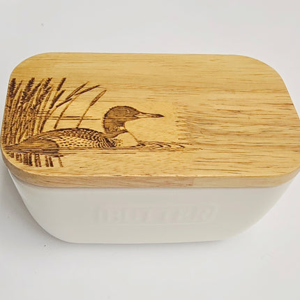 Ceramic and Oak Butter Dish, Ivory