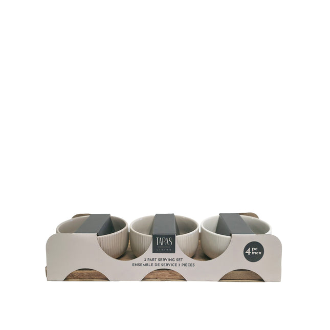 Acacia Wood and  3 Ceramic Dish