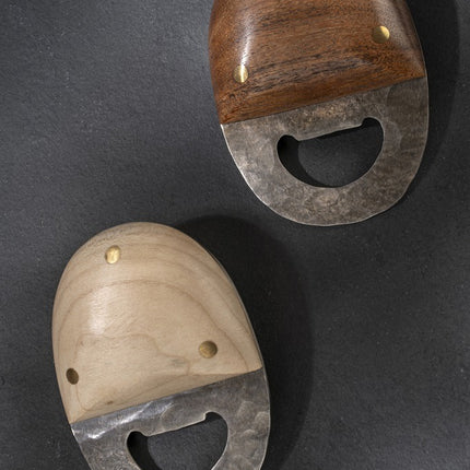 Beechwood and Hammered Metal Bottle Opener