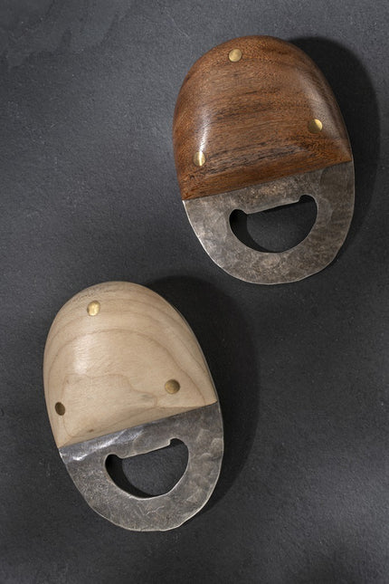 Beechwood and Hammered Metal Bottle Opener