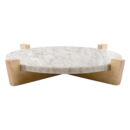 Beige Marble Board on Wooden Stand