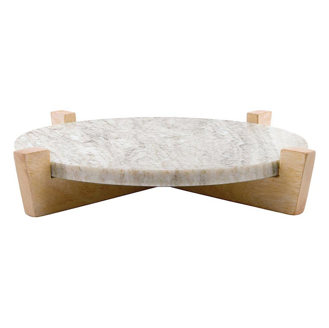 Beige Marble Board on Wooden Stand