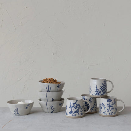Hand-Stamped Stoneware Mugs