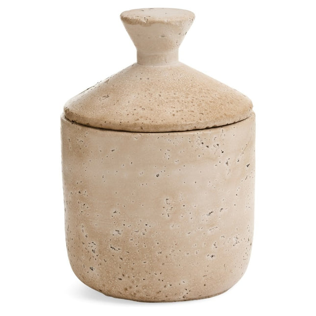 Travertine-Look Cement Lidded Jar