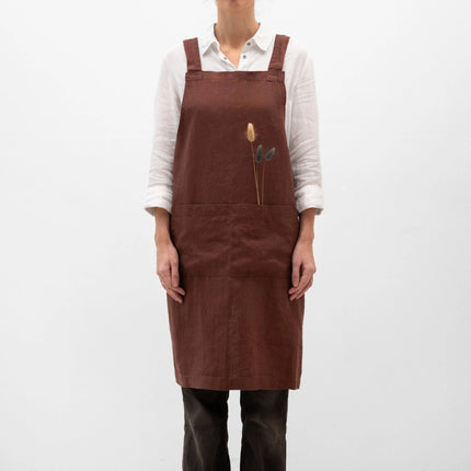 Linen Crossback Apron, Chocolate