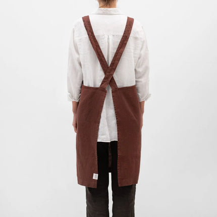 Linen Crossback Apron, Chocolate