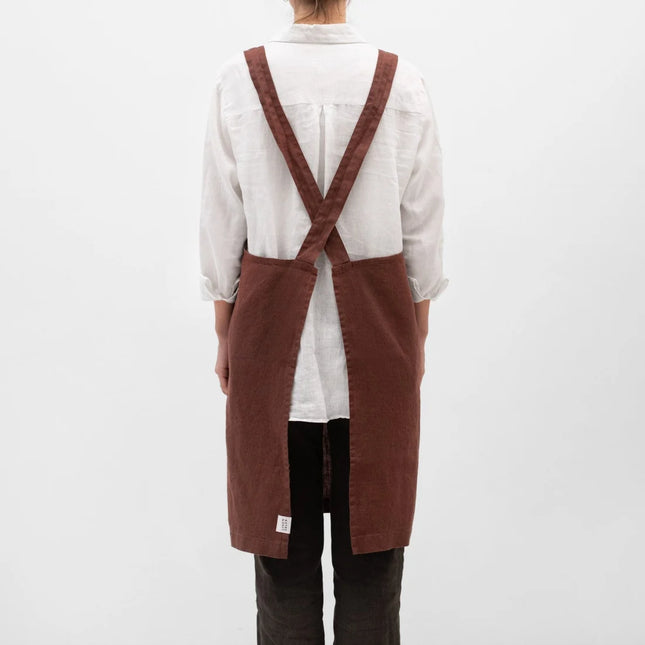 Linen Crossback Apron, Chocolate