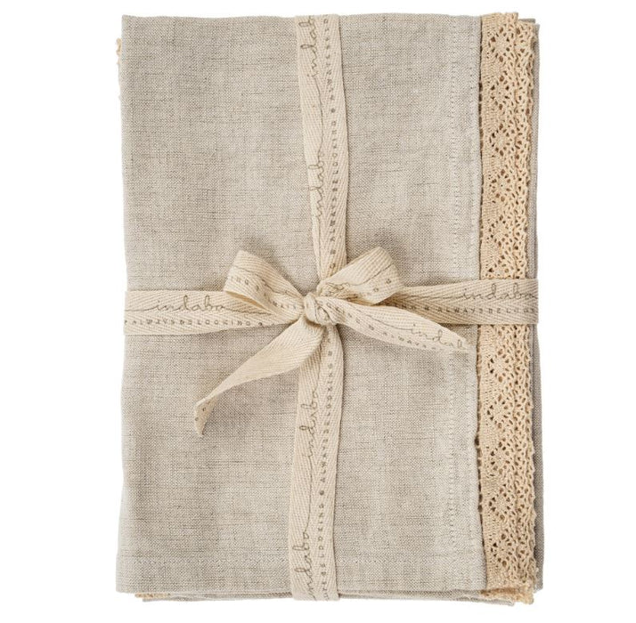 Milla Lace Edge Tea Towel, Grey