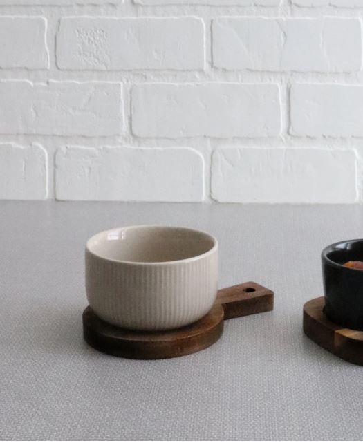 Acacia Wood and Ceramic Dish Set