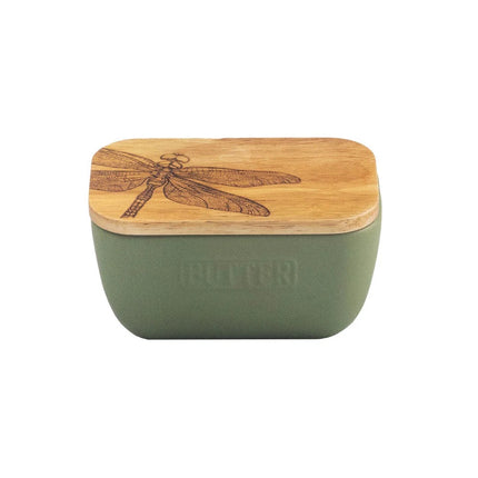 Ceramic and Oak Butter Dish, Sage Green