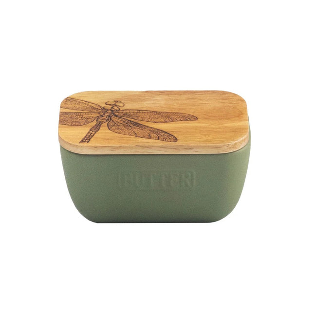 Ceramic and Oak Butter Dish, Sage Green