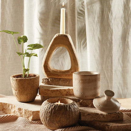 Travertine-Look Cement Lidded Jar