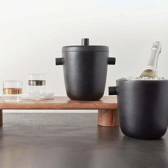 Black Wooden Ice Bucket w/Metal Liner