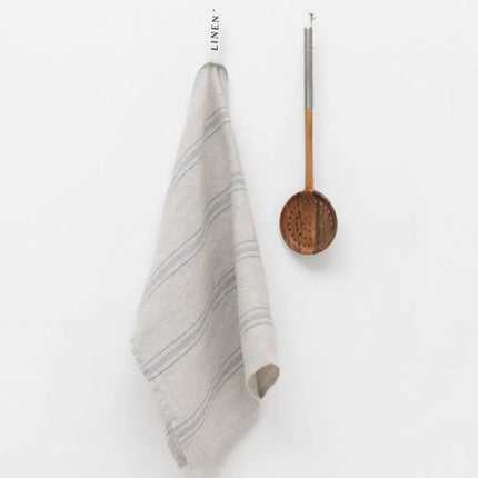 100% Linen Tea Towel, Grey Blue Wide Stripe