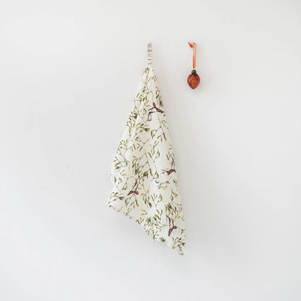 100% Linen Tea Towel, Mistletoe on Light Natural