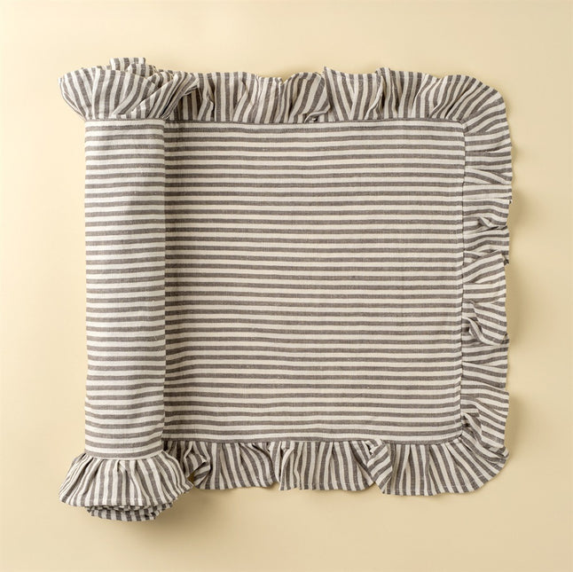 Ruffled Linen Cotton Table Runner, 18" x 112"