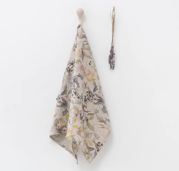 100% Linen Tea Towel, Meadow on Natural