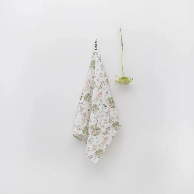 100% Linen Tea Towel, Botany on White