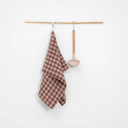 100% Linen Tea Towel, Chocolate Gingham