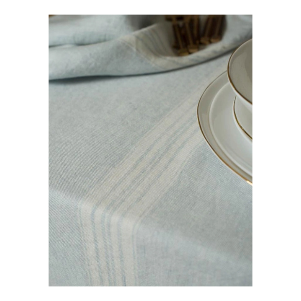 100% Linen Tablecloth, Mineral Blue and White