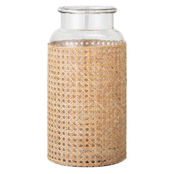 Rattan-Wrapped Tall Glass Vase