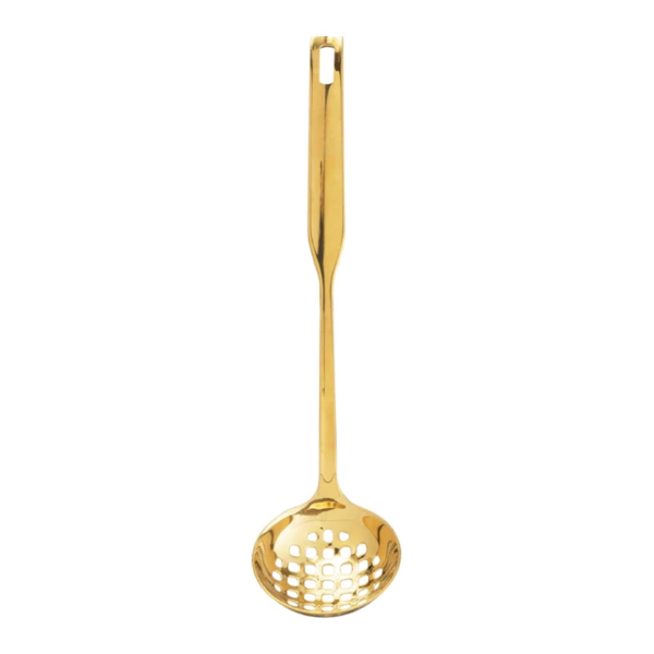 Stainless Gold-Finished Slotted Ladle, 10.25"