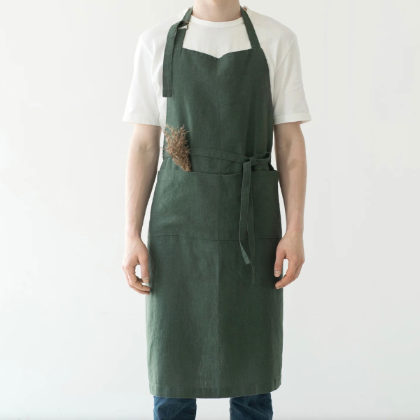 Linen Chef's Apron, Forest Green
