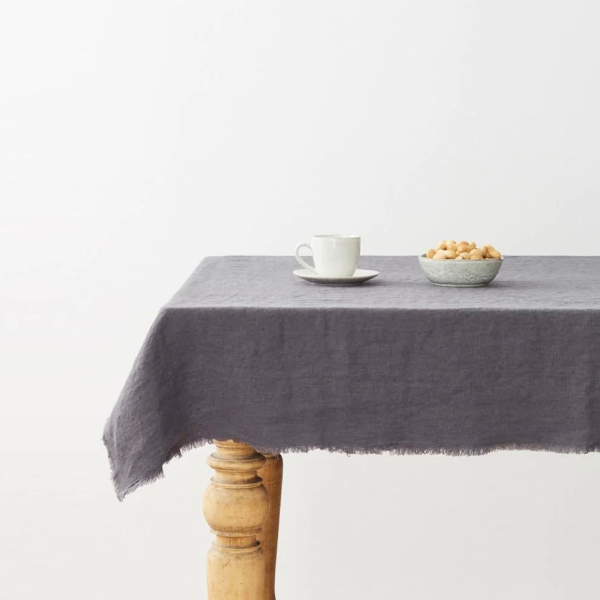 Linen Fringed Tablecloth, Dark Grey