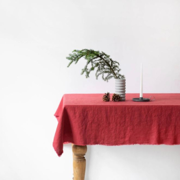 Linen Fringed Tablecloth, Red Pear