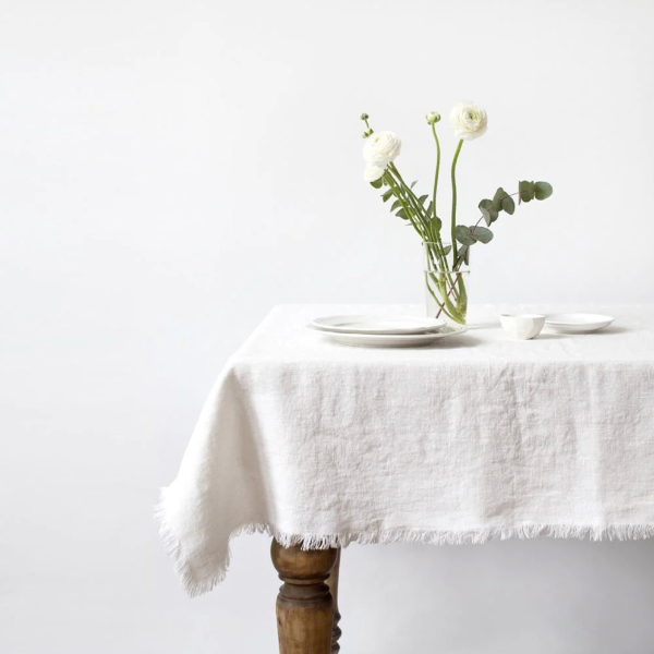 Linen Fringed Tablecloth, Warm White