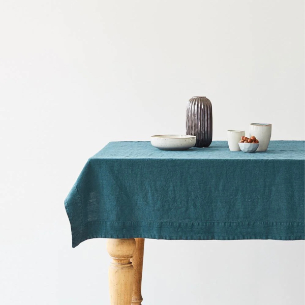 Linen Hemmed Tablecloth, Deep Water