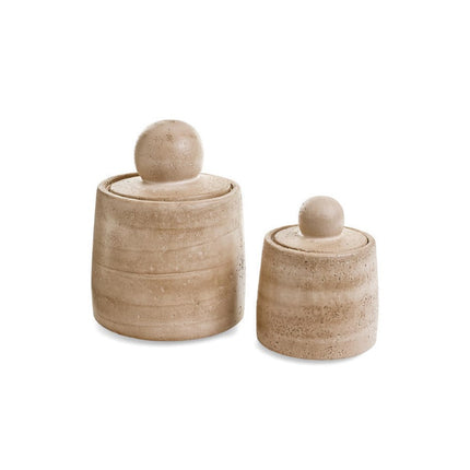 Travertine-Look Cement Lidded Jar